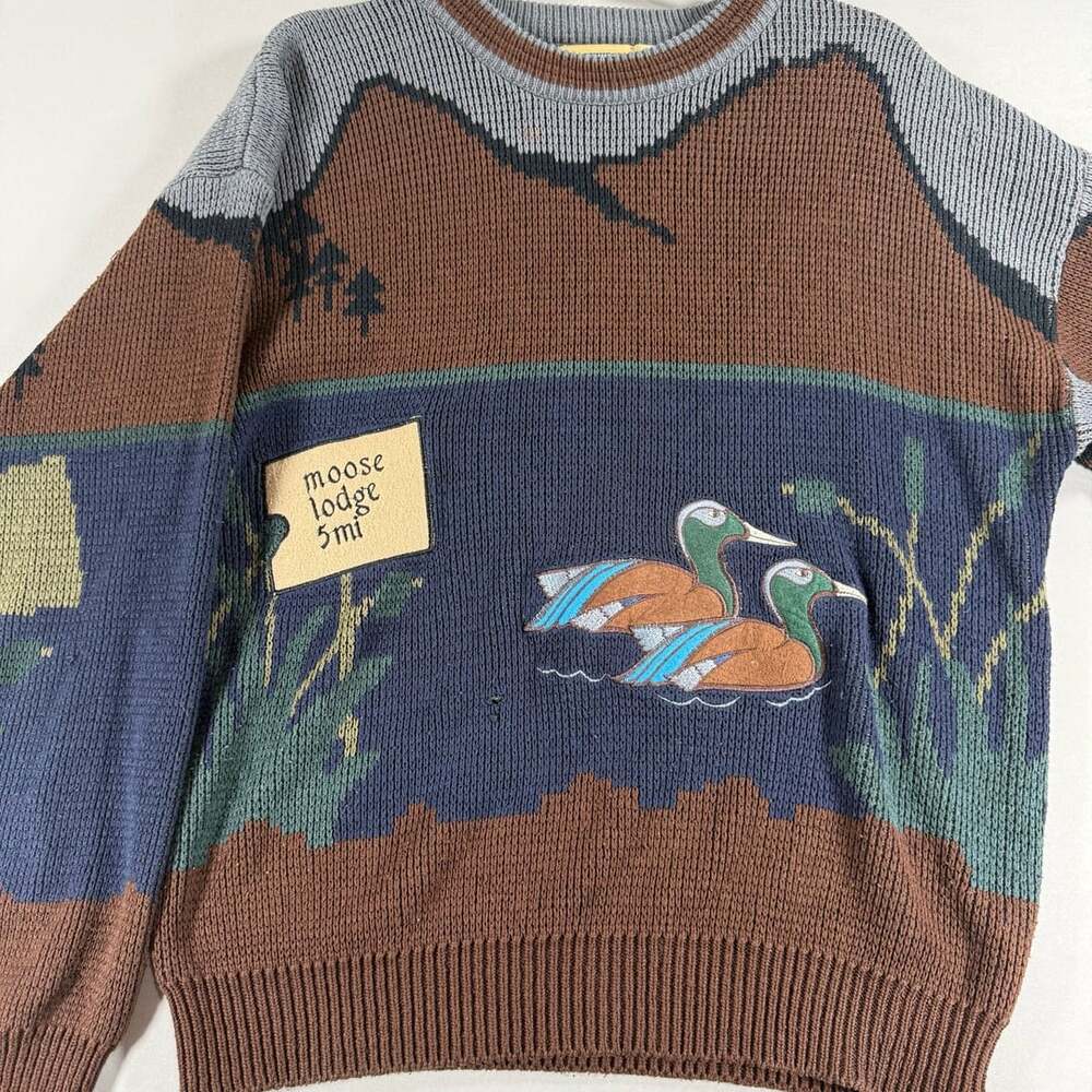 Vintage 90s Northwest Blue Mallard Duck Sweater Mens M Moose Lodge Cabincore